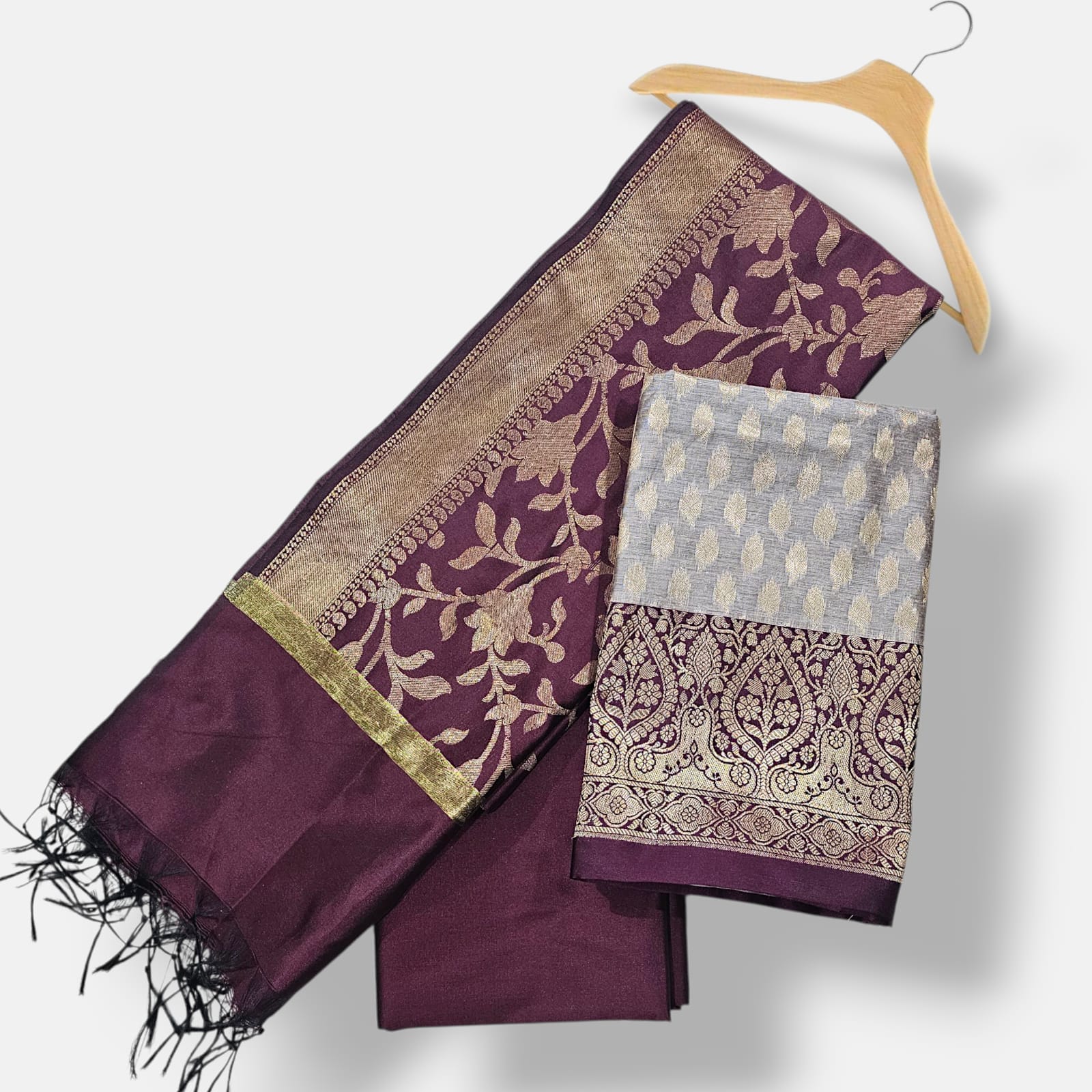 Wine Banarasi Silk Suit