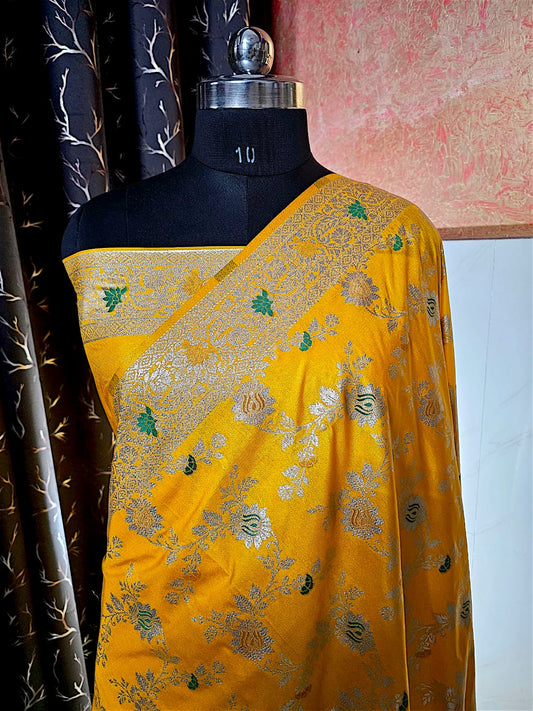 yellow Gold Zariwork Soft Dupion Silk Saree